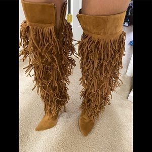 Over the knee suede tassel high heel boots